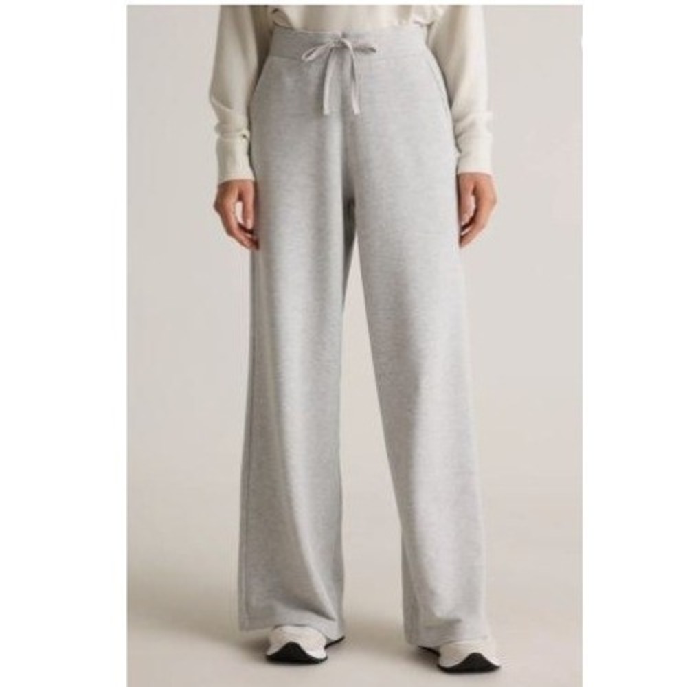 Quince SuperSoft Fleece Wide Leg Pants Heather Grey Women Size Medium